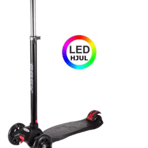 RASK Trehjulet Løbehjul Sort med LED-hjul - HURTIG LEVERING - 3-8 år